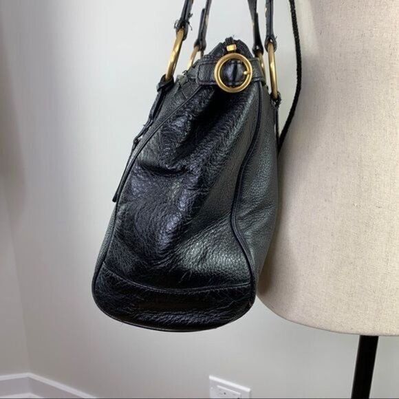 The Sak Pink Label Black Leather Satchel Shoulder Bag Brass Rings Double Strap - Picture 5 of 16